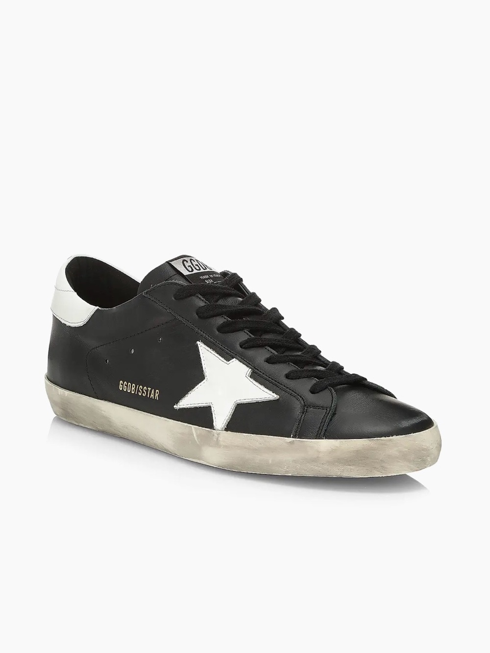 Golden Goose Super Star - Black Leather Low-Top Sneaker with White Star, size 45
